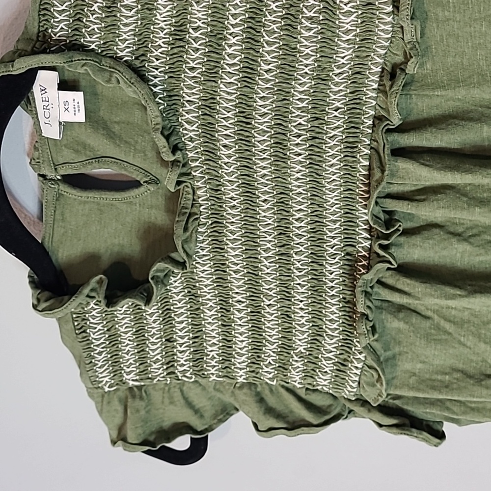 J. Crew Ruffle Neck Top Flutter Sleeve Preppy Cottage Girl‎ Size XS Earth Tone - Picture 3 of 7